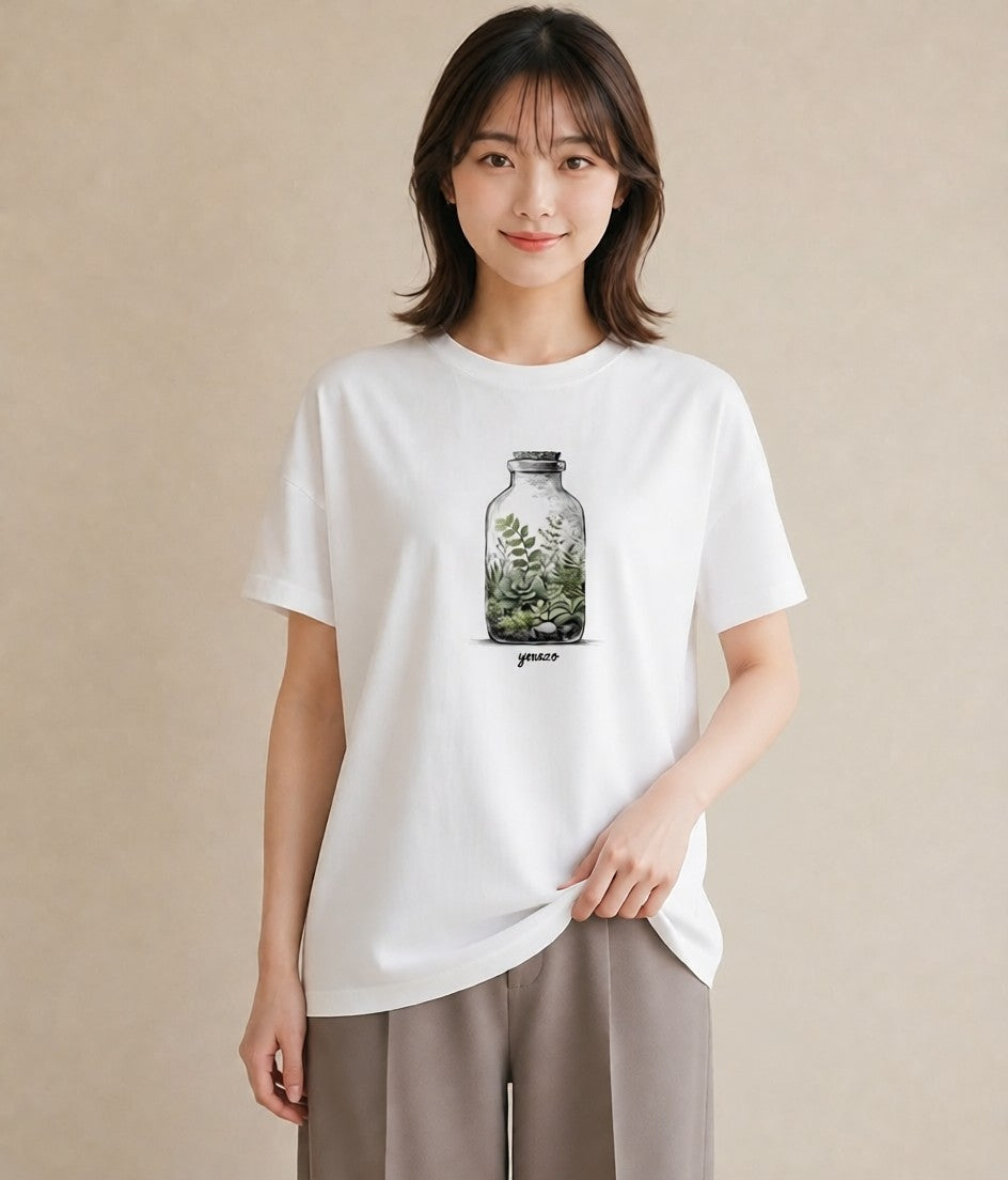 Tシャツ レディース 夕暮れ バルコニー 夕焼け ナチュラル アンティーク イラスト ユニーク 春コーデ 姉妹 白T YMAZO