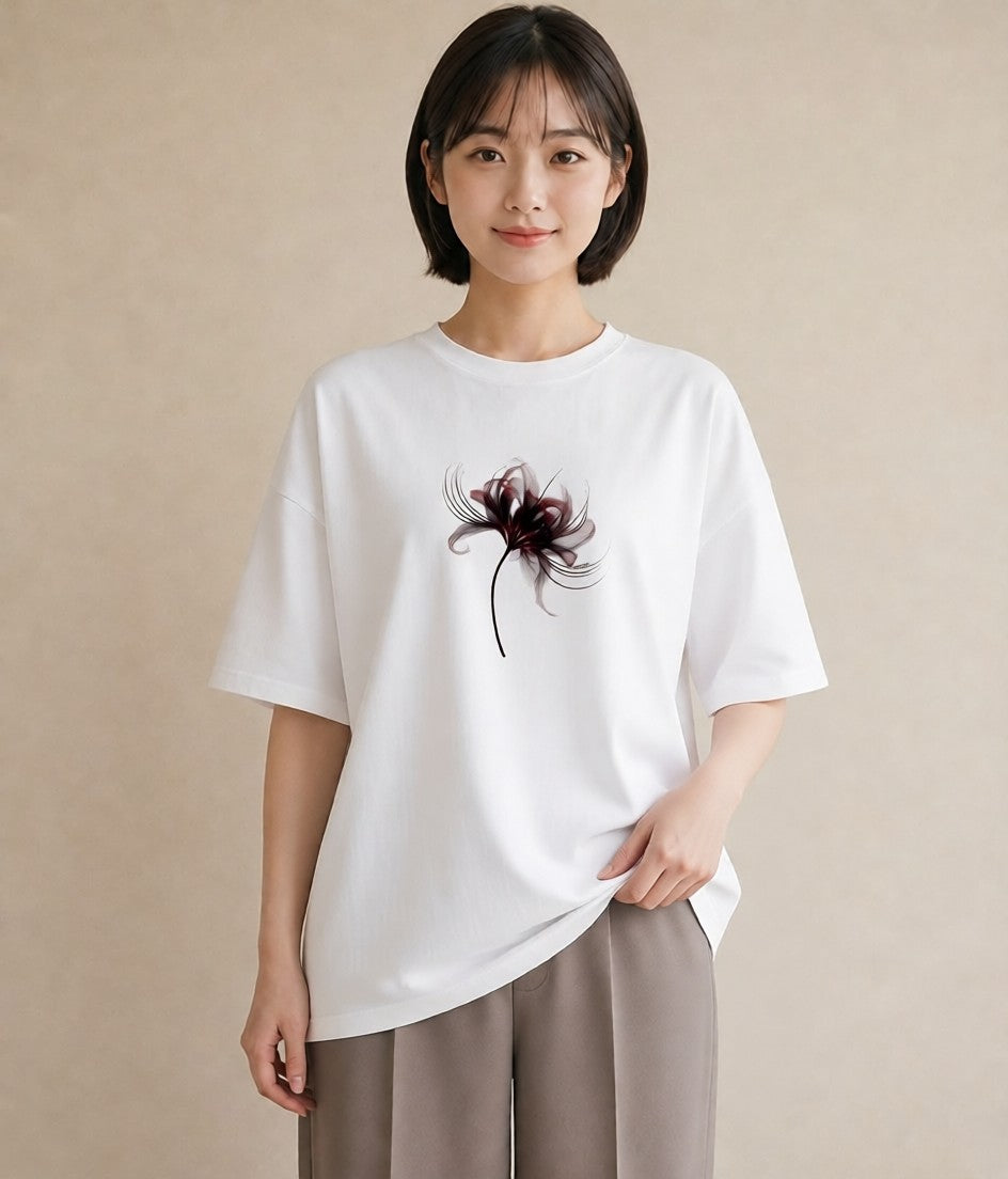 プリントTシャツ レディース 彼岸花 花 花柄 イラスト 普段使い 散歩 お出かけ 白T YMAZO