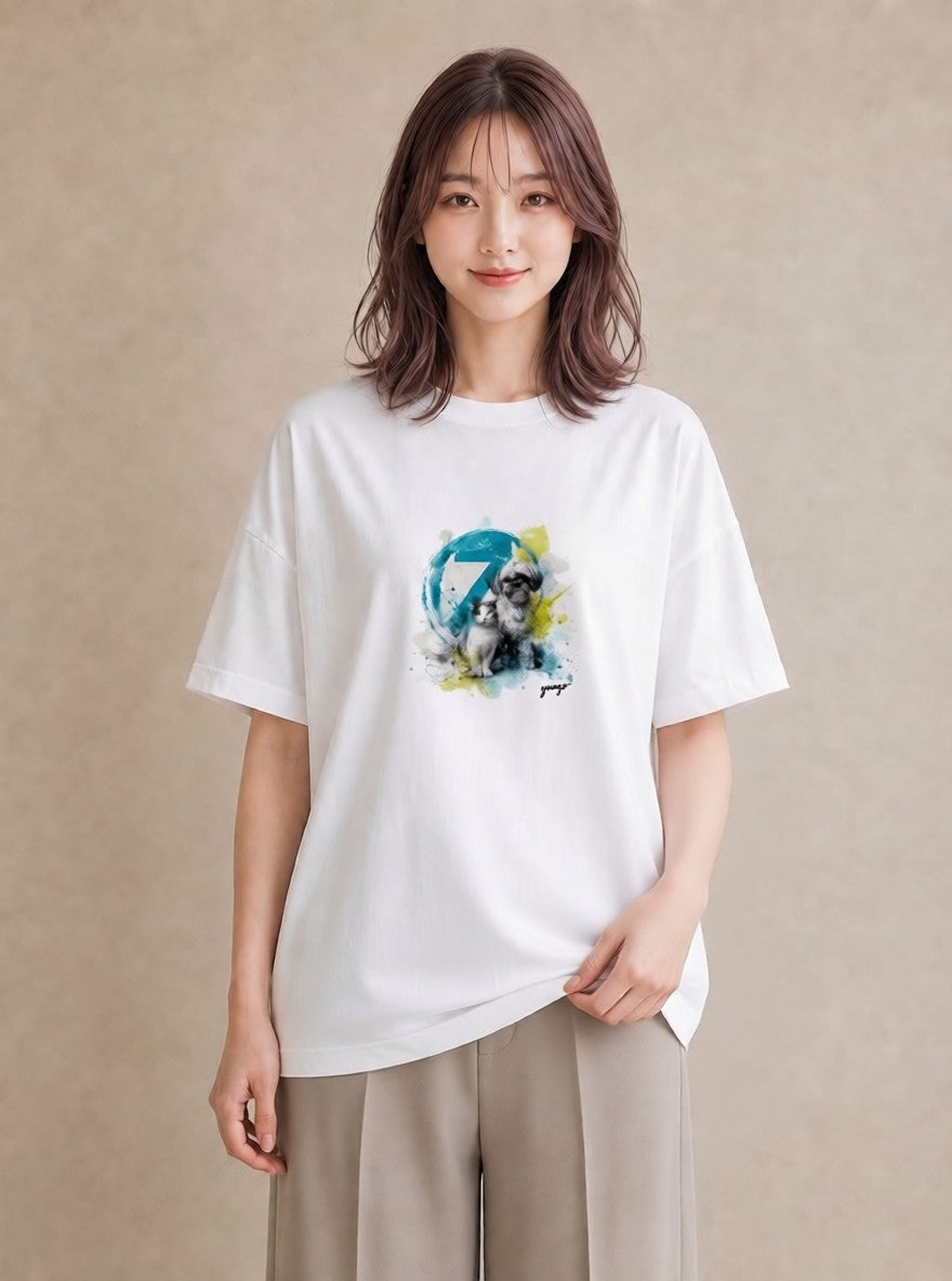 グラフィックTシャツ レディース 狆 犬 いぬ イラスト 旅行コーデ ミセス 春コーデ 白T YMAZO
