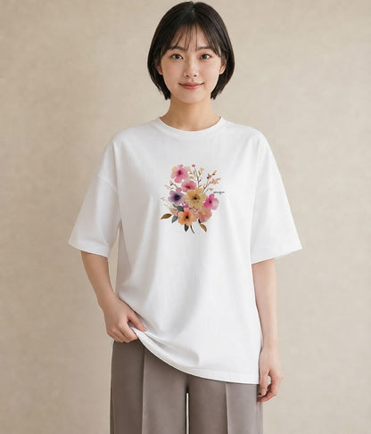 半袖Tシャツ レディース 花 花柄 イラスト 個性的 姉妹 送別ギフト 白T YMAZO