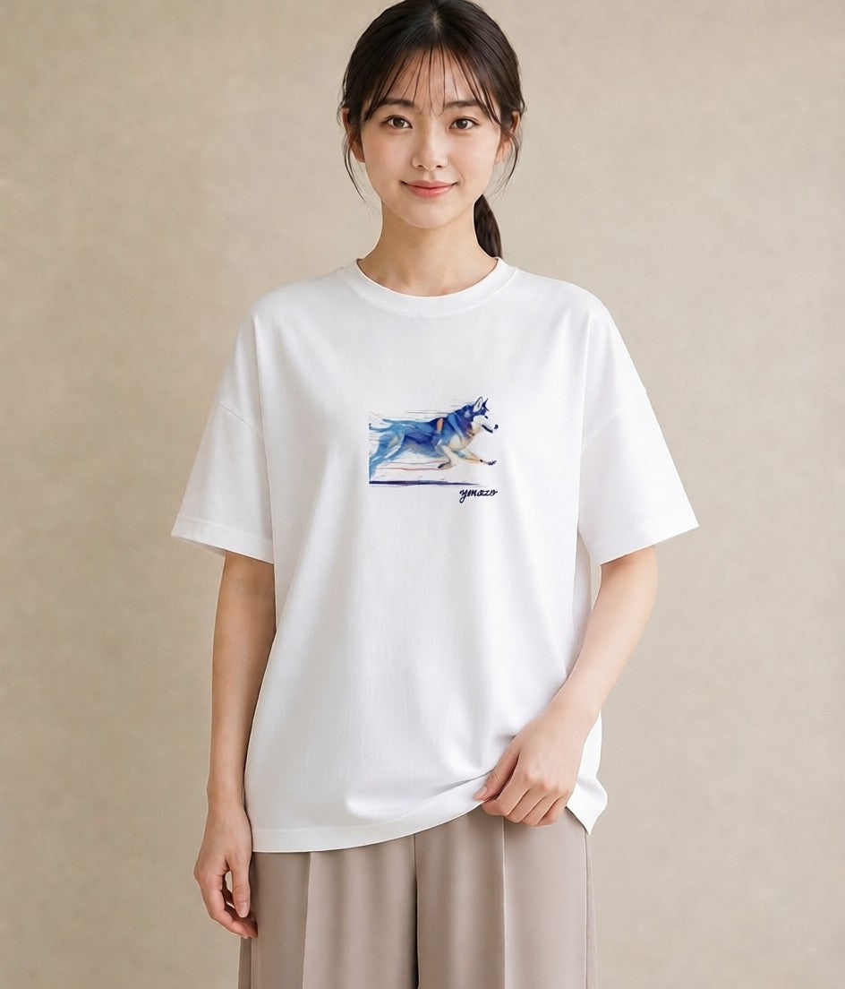 プリントTシャツ レディース シベリアンハスキー 犬 いぬ イラスト ミニマル 親子 20代 白T YMAZO
