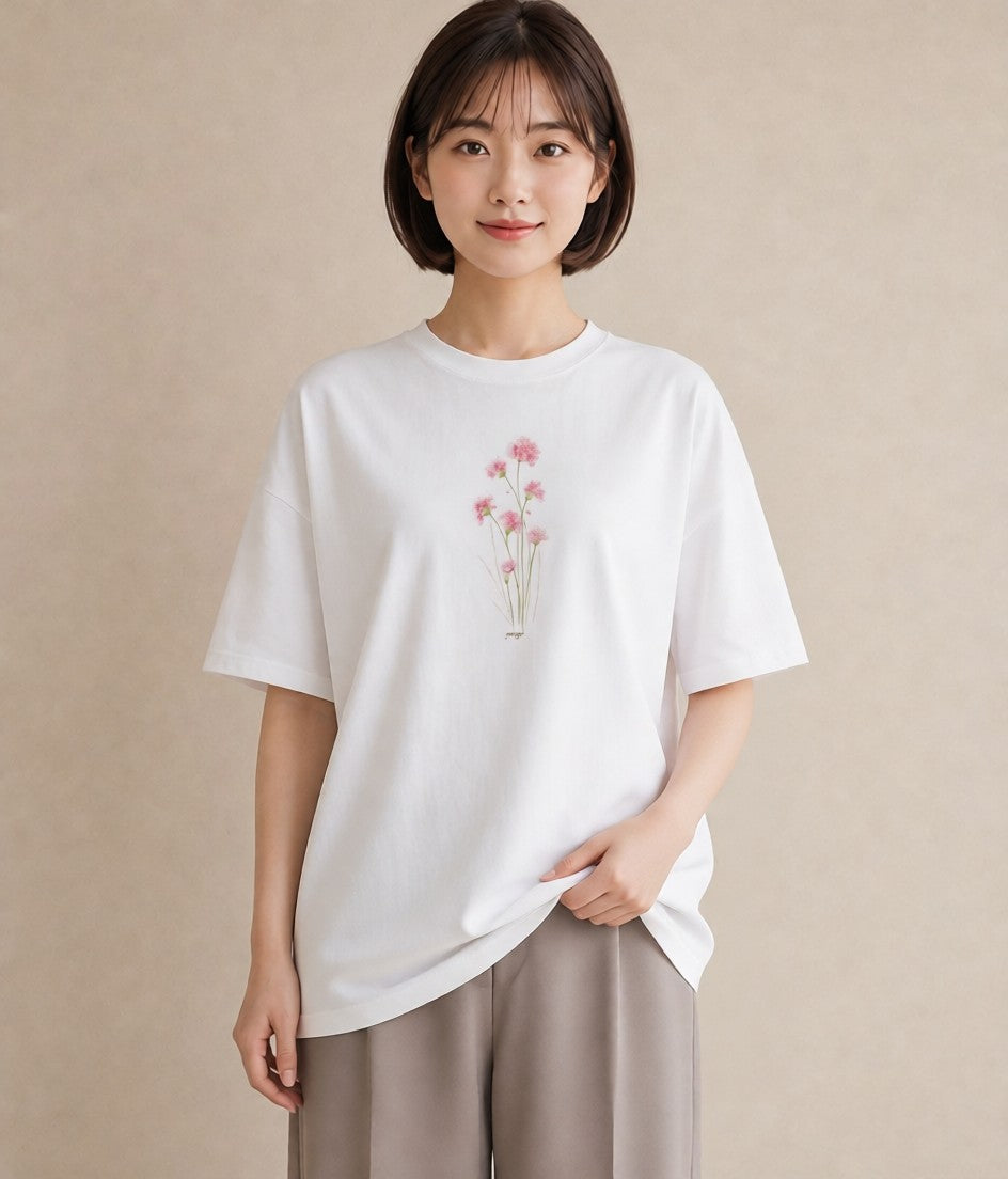 Tシャツ レディース ミモザ 花 花柄 イラスト 韓国風 カジュアルコーデ 買い物 白T YMAZO