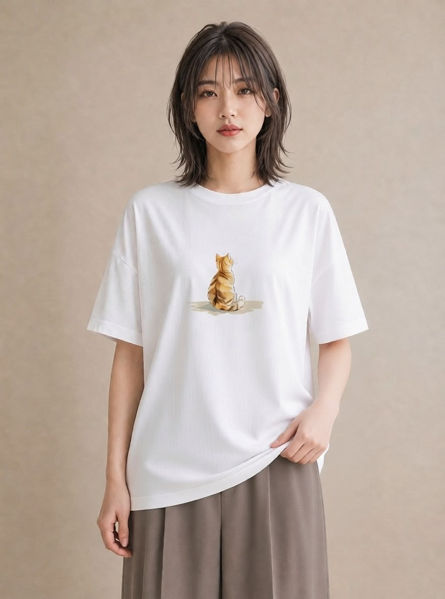 デザインTシャツ レディース 愛猫 猫 ねこ イラスト モード 秋コーデ おしゃれギフト 白T YMAZO