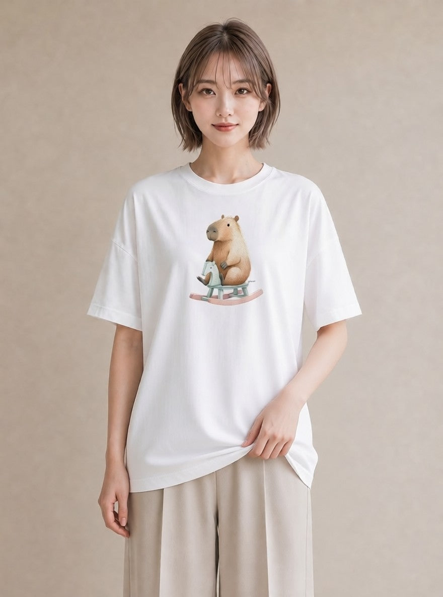 Tシャツ レディース デグー ペット 動物 イラスト ラフカジュアル お揃い 親子 白T YMAZO