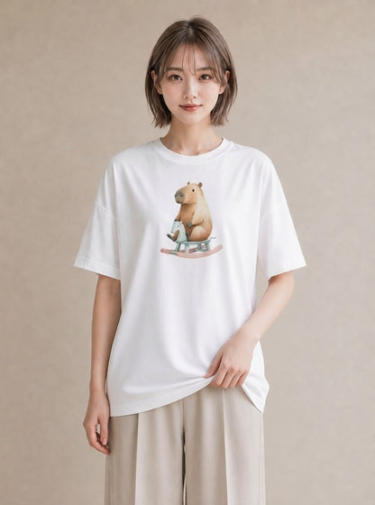 Tシャツ レディース デグー ペット 動物 イラスト ラフカジュアル お揃い 親子 白T YMAZO