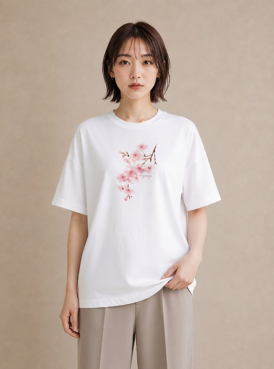 プリントTシャツ レディース さくら 桜 サクラ 花 花柄 イラスト ミニマル カジュアルコーデ 買い物 白T