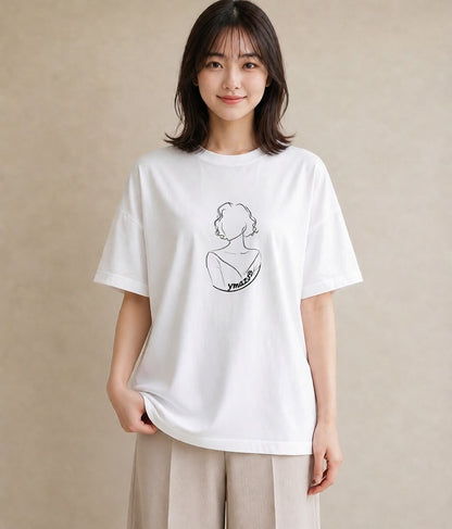 Tシャツ レディース 女の子 ガール 後ろ姿 イラスト こなれ感 ママ カフェ服 白T YMAZO