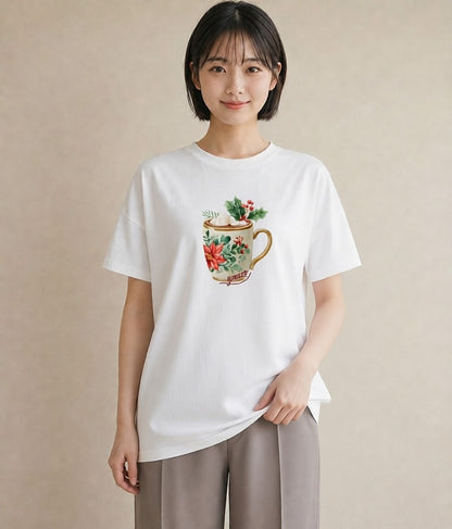 プリントTシャツ レディース カフェオレ 食べ物 フード イラスト ゆるかわ 社会人 女性 白T YMAZO