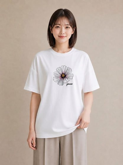 半袖Tシャツ レディース デイジー 花 花柄 イラスト ミニマル 海 カフェ巡り 白T YMAZO