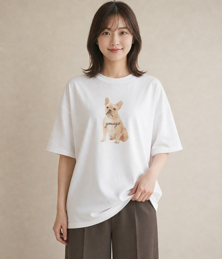 プリントTシャツ レディース フレンチブルドッグ フレブル 犬 いぬ イラスト 休日コーデ 春コーデ 姉妹 白T YMAZO