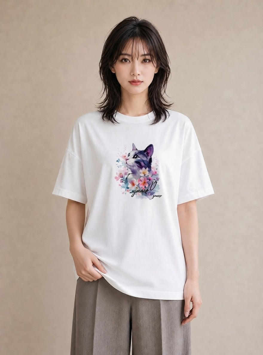 デザインTシャツ レディース 子猫 猫 ねこ イラスト フェミニン 帰省 ラフ 白T YMAZO