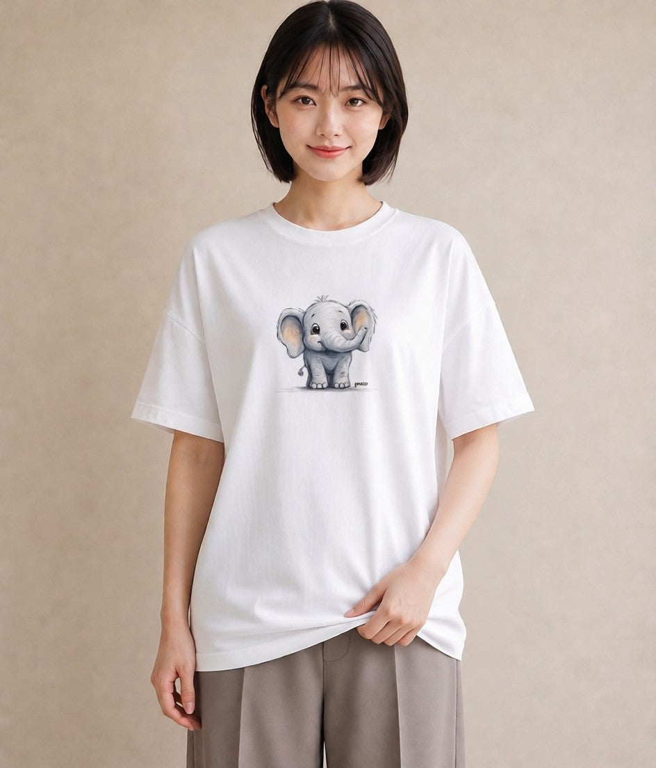 Tシャツ レディース ぞう 動物 アニマル イラスト カジュアル 20代 カジュアルコーデ 白T YMAZO