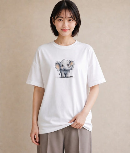 Tシャツ レディース ぞう 動物 アニマル イラスト カジュアル 20代 カジュアルコーデ 白T YMAZO