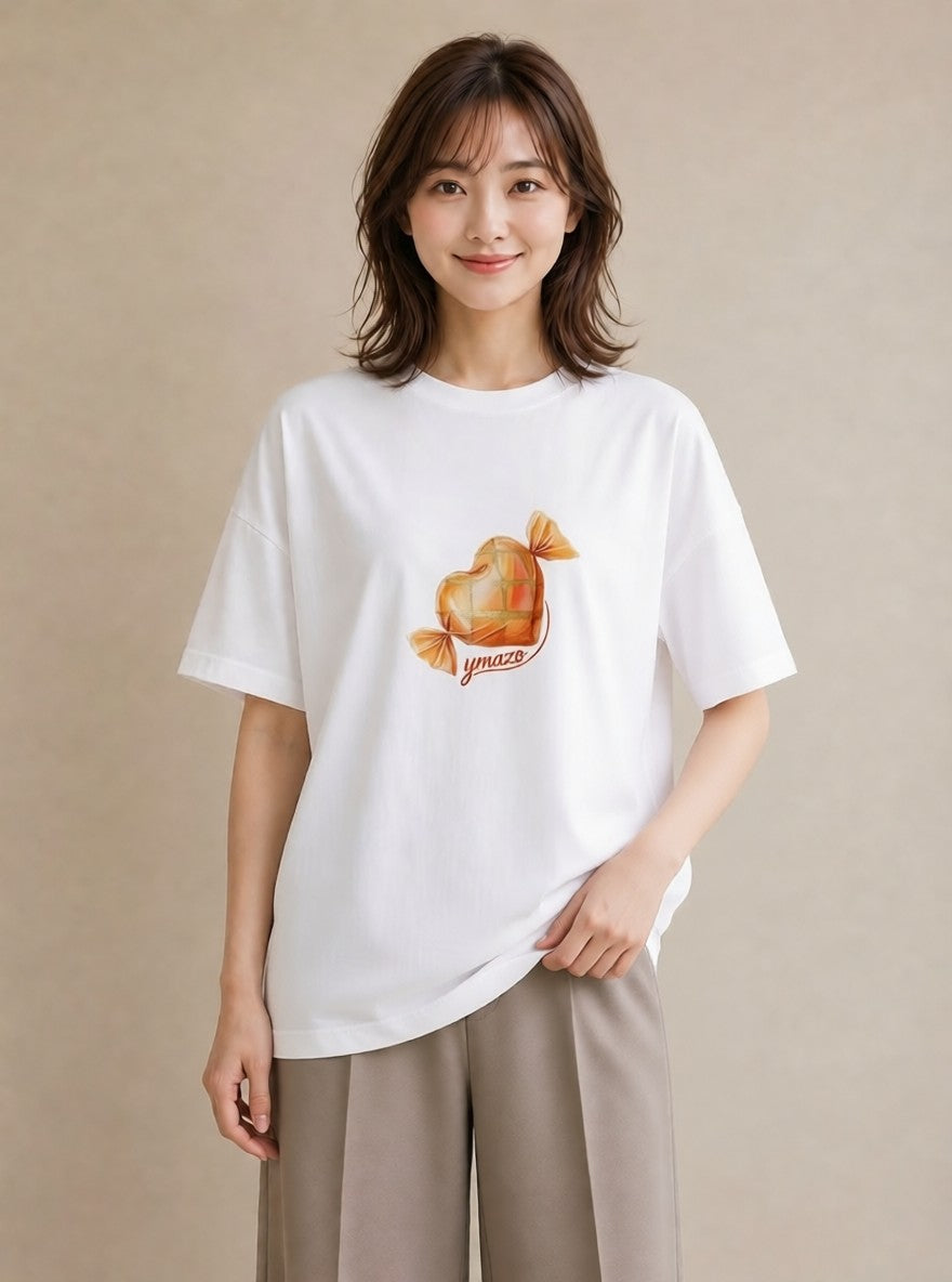 Tシャツ レディース キャンディ 食べ物 フード イラスト モード ペアコーデ 秋コーデ 白T YMAZO
