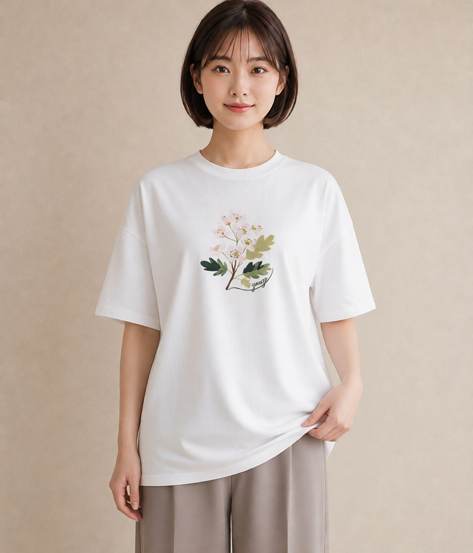 Tシャツ レディース カスミソウ かすみ草 花 花柄 イラスト ポップ ミセス 春コーデ 白T YMAZO