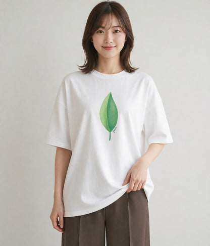 プリントTシャツ レディース シダ 植物 ボタニカル イラスト アート風 ビーチ デイリーウェア 白T YMAZO