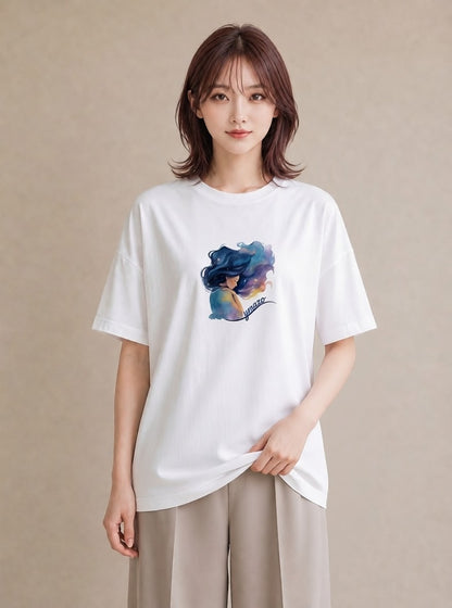 プリントTシャツ レディース 山羊座 星空 宇宙 イラスト カフェコーデ デート 帰省 白T YMAZO