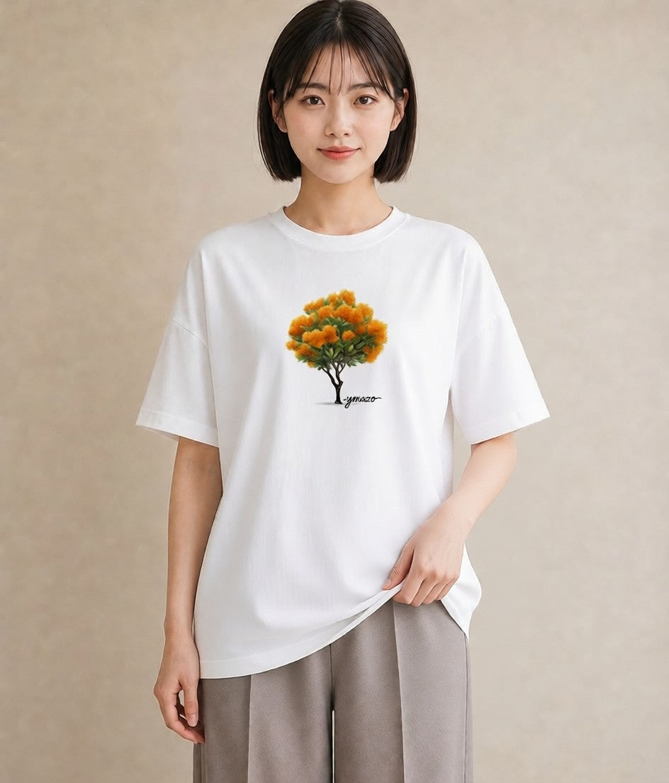 Tシャツ レディース 金木犀 花 花柄 イラスト 淡色 女子会 お揃い 白T YMAZO