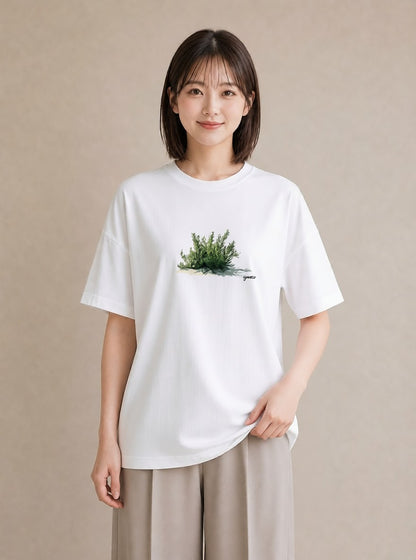グラフィックTシャツ レディース 苔 植物 ボタニカル イラスト 旅行コーデ 秋コーデ おしゃれギフト 白T YMAZO
