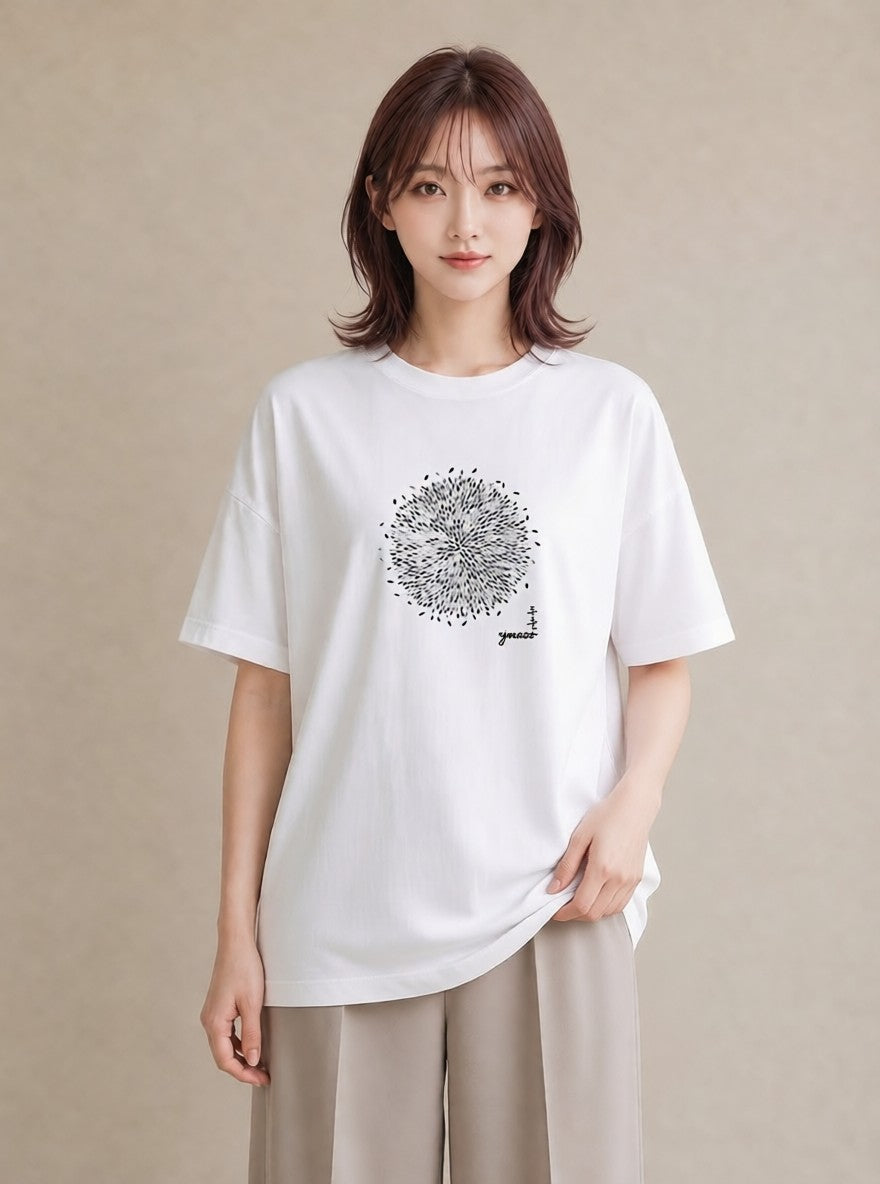 グラフィックTシャツ レディース 扇子 そよ風 ナチュラル アンティーク イラスト 個性的 カフェ巡り 女子会 白T YMAZO