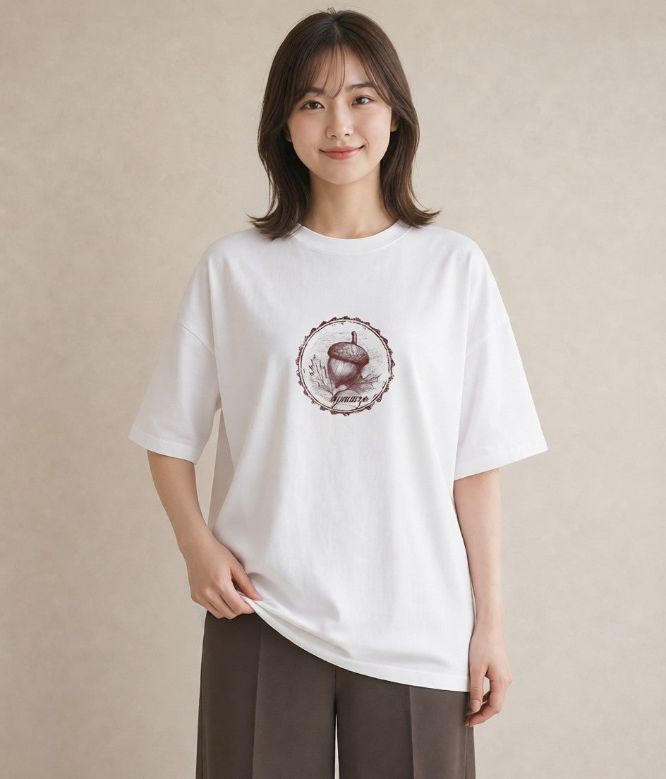 デザインTシャツ レディース どんぐり 植物 ボタニカル イラスト ラフ お揃い 親子 白T YMAZO