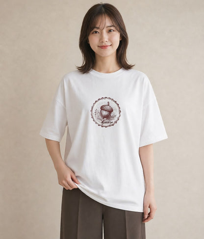デザインTシャツ レディース どんぐり 植物 ボタニカル イラスト ラフ お揃い 親子 白T YMAZO