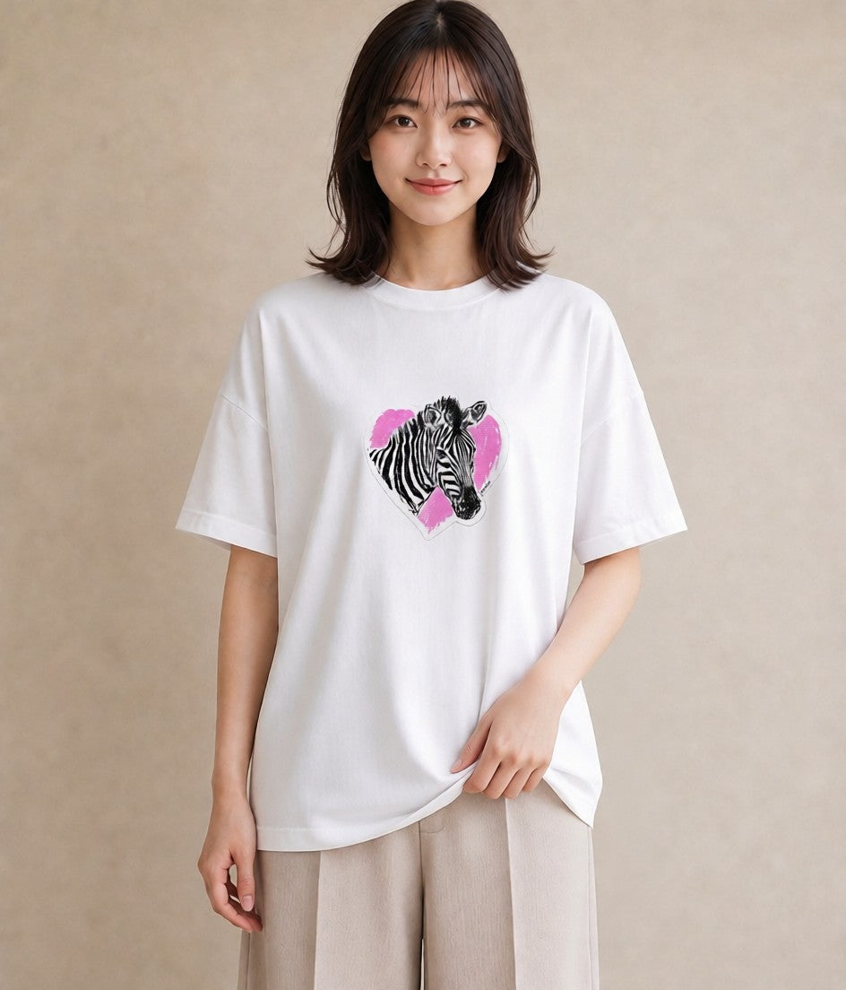 Tシャツ レディース しまうま 動物 アニマル イラスト 可愛い 春服 ミセス 白T YMAZO
