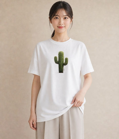 グラフィックTシャツ レディース サボテン 植物 ボタニカル イラスト 個性的 レイヤード 友達ギフト 白T YMAZO