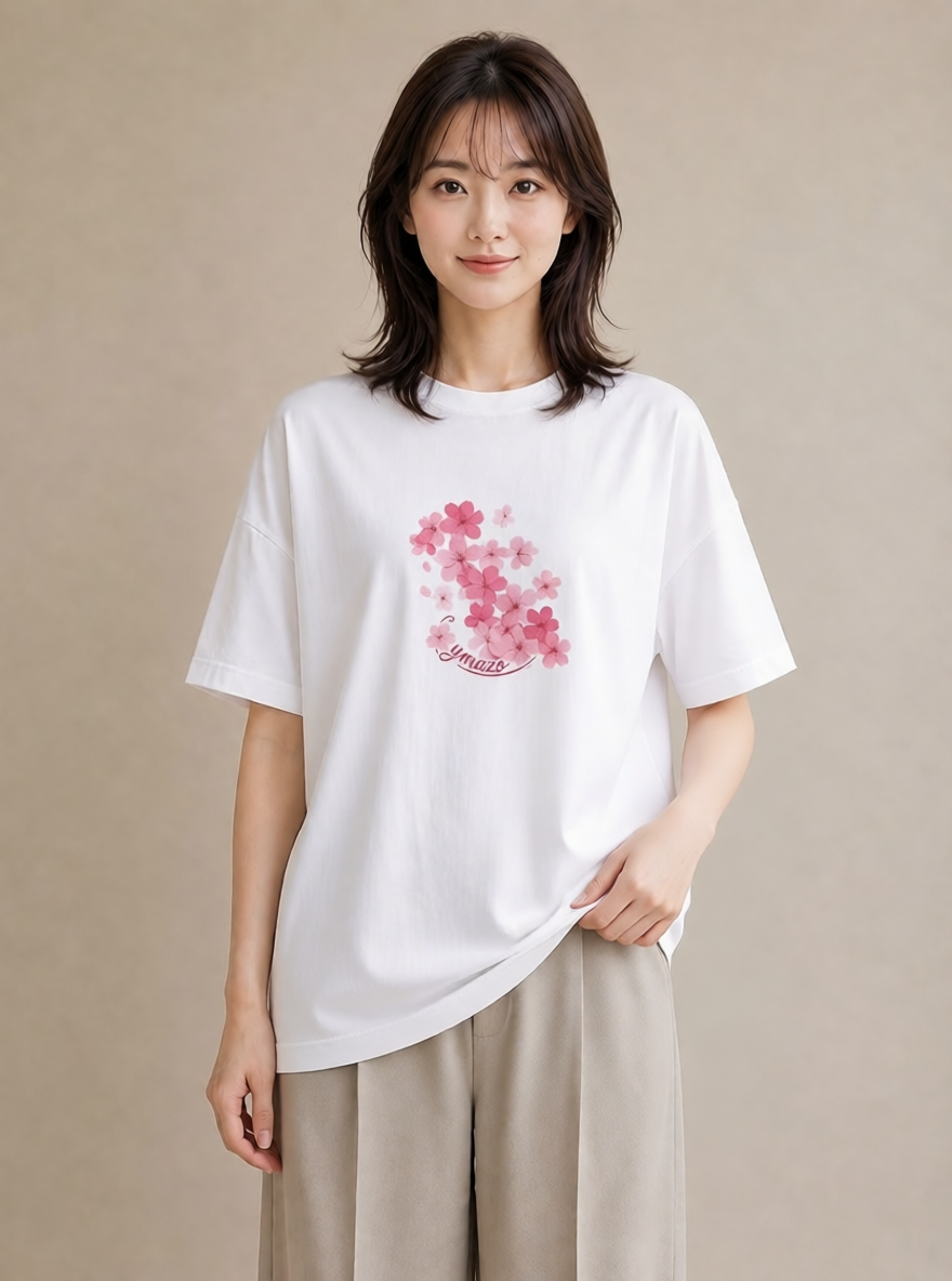 グラフィックTシャツ レディース さくら 桜 サクラ 花 花柄 イラスト 旅行コーデ デイリーウェア 休日 白T