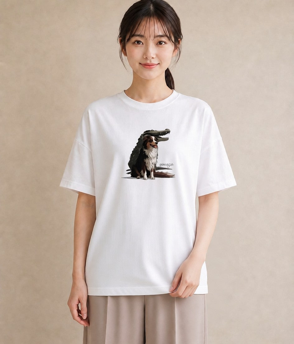 Tシャツ レディース ボーダーコリー 犬 いぬ イラスト フェミニン 通勤 在宅 白T YMAZO