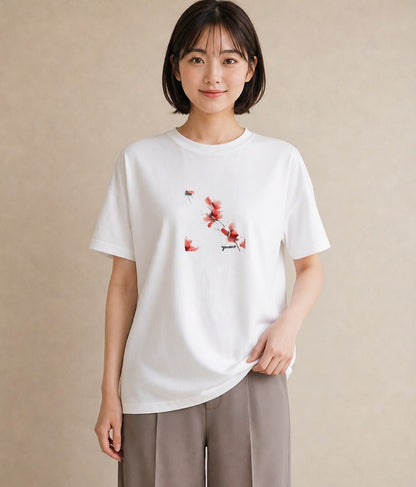 Tシャツ レディース 彼岸花 花 花柄 イラスト 水彩風 在宅 公園 白T YMAZO