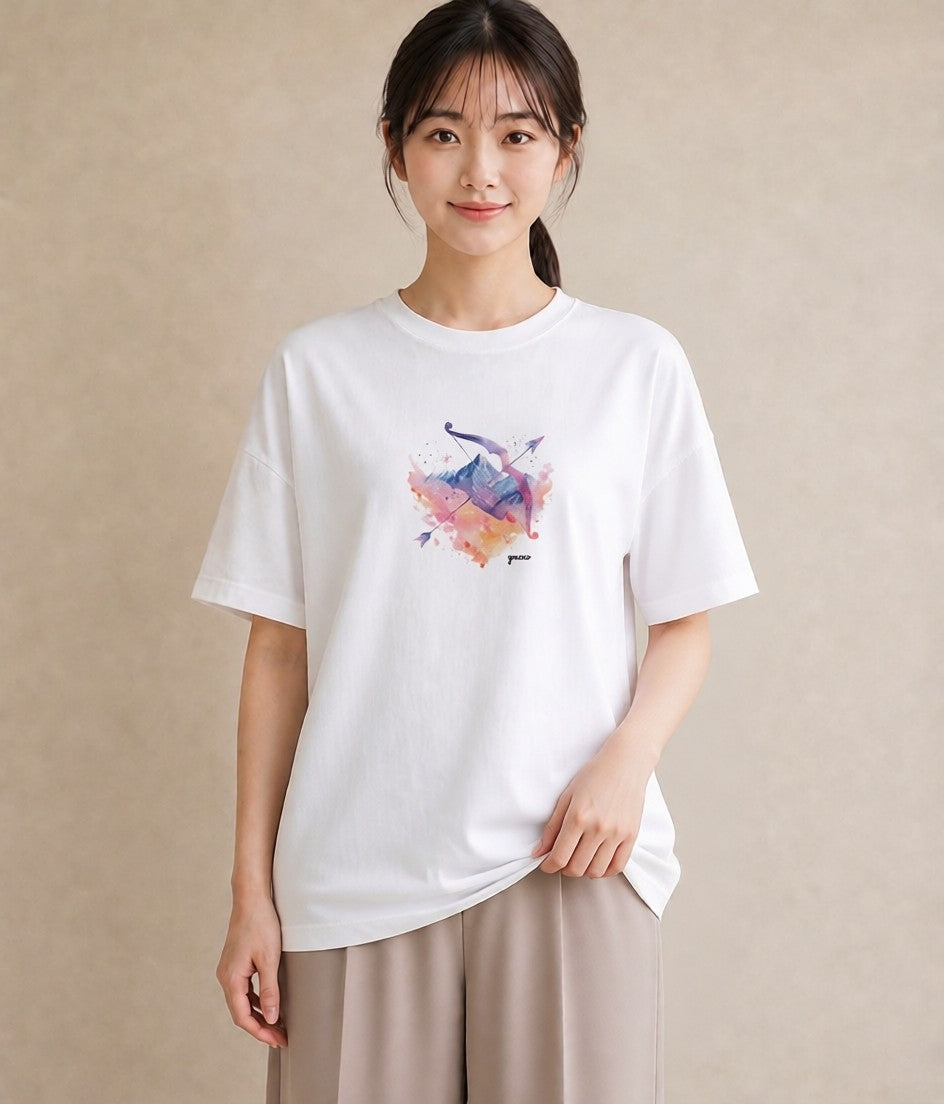半袖Tシャツ レディース 水瓶座 星空 宇宙 イラスト 休日コーデ カフェ服 クリスマス 白T YMAZO