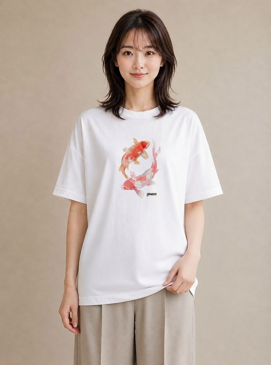 グラフィックTシャツ レディース 金魚 ペット 動物 イラスト ミニマル クリスマス 旅行 白T YMAZO