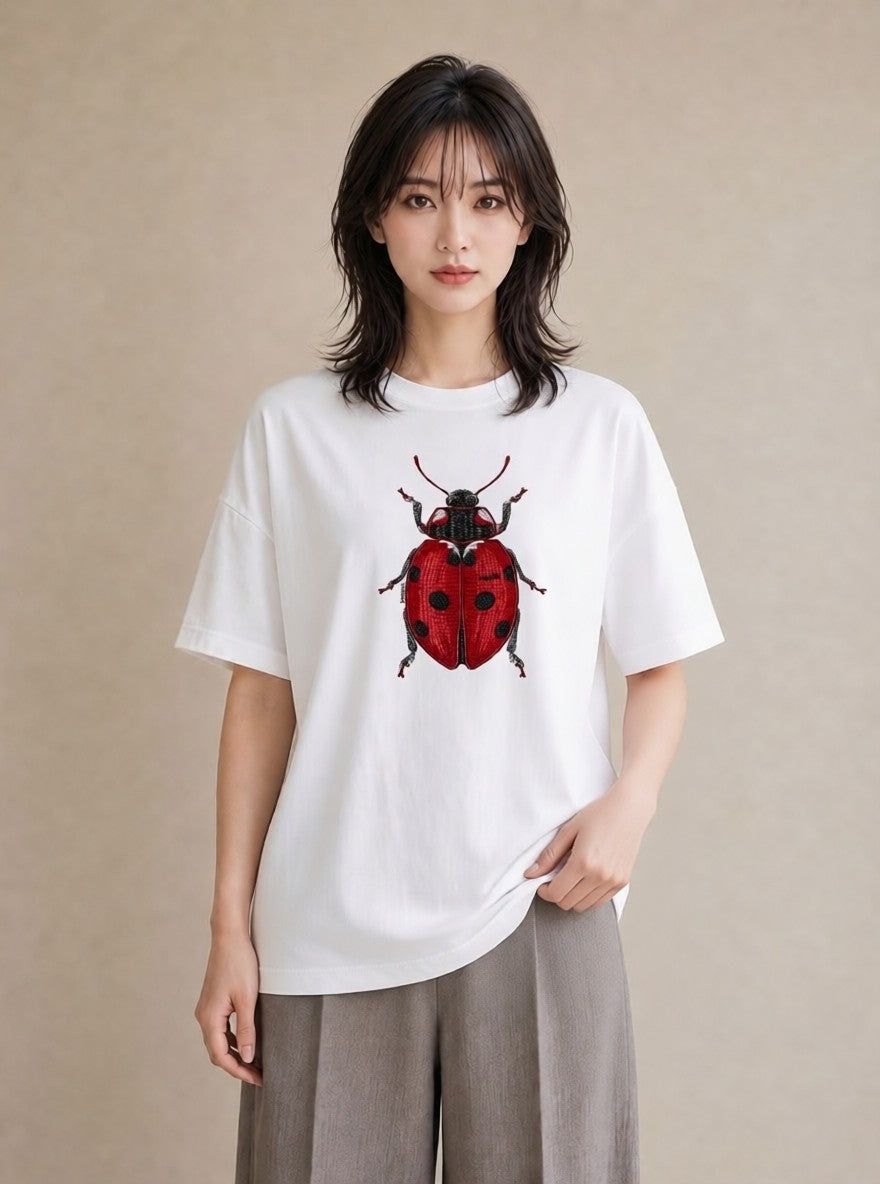 グラフィックTシャツ レディース てんとう虫 昆虫 虫 イラスト 休日コーデ 普段着 週末コーデ 白T YMAZO