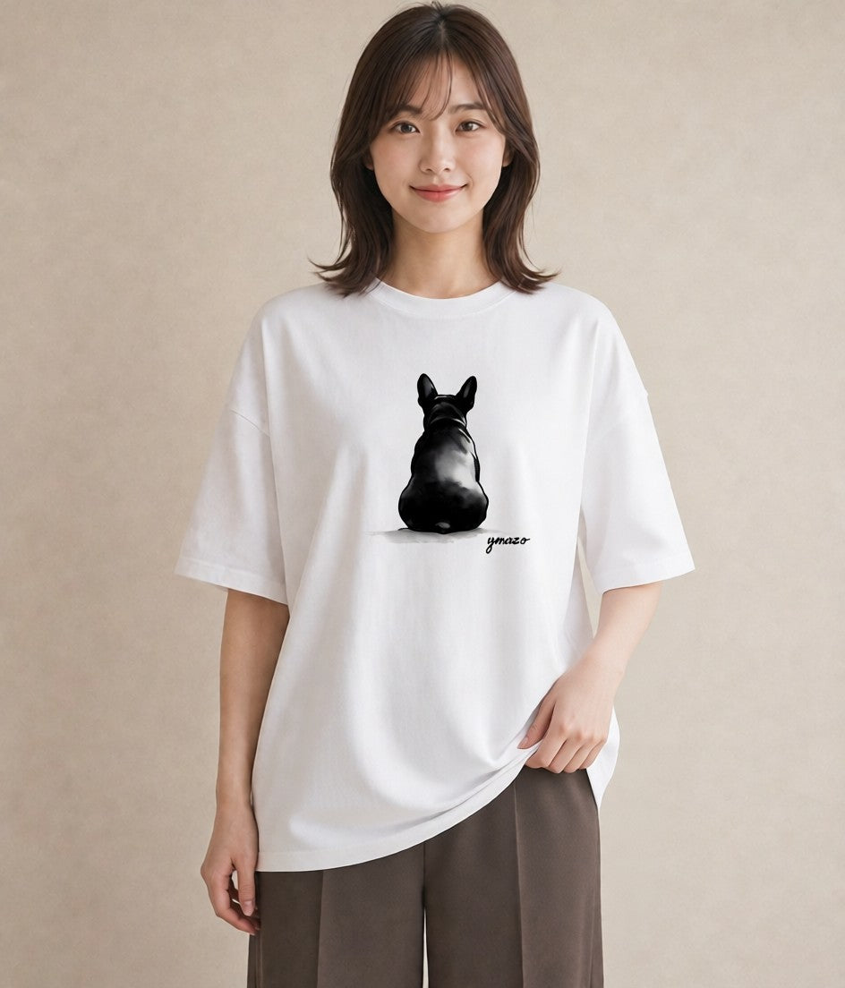 プリントTシャツ レディース フレンチブルドッグ フレブル 犬 いぬ イラスト ママ カフェ服 白T YMAZO
