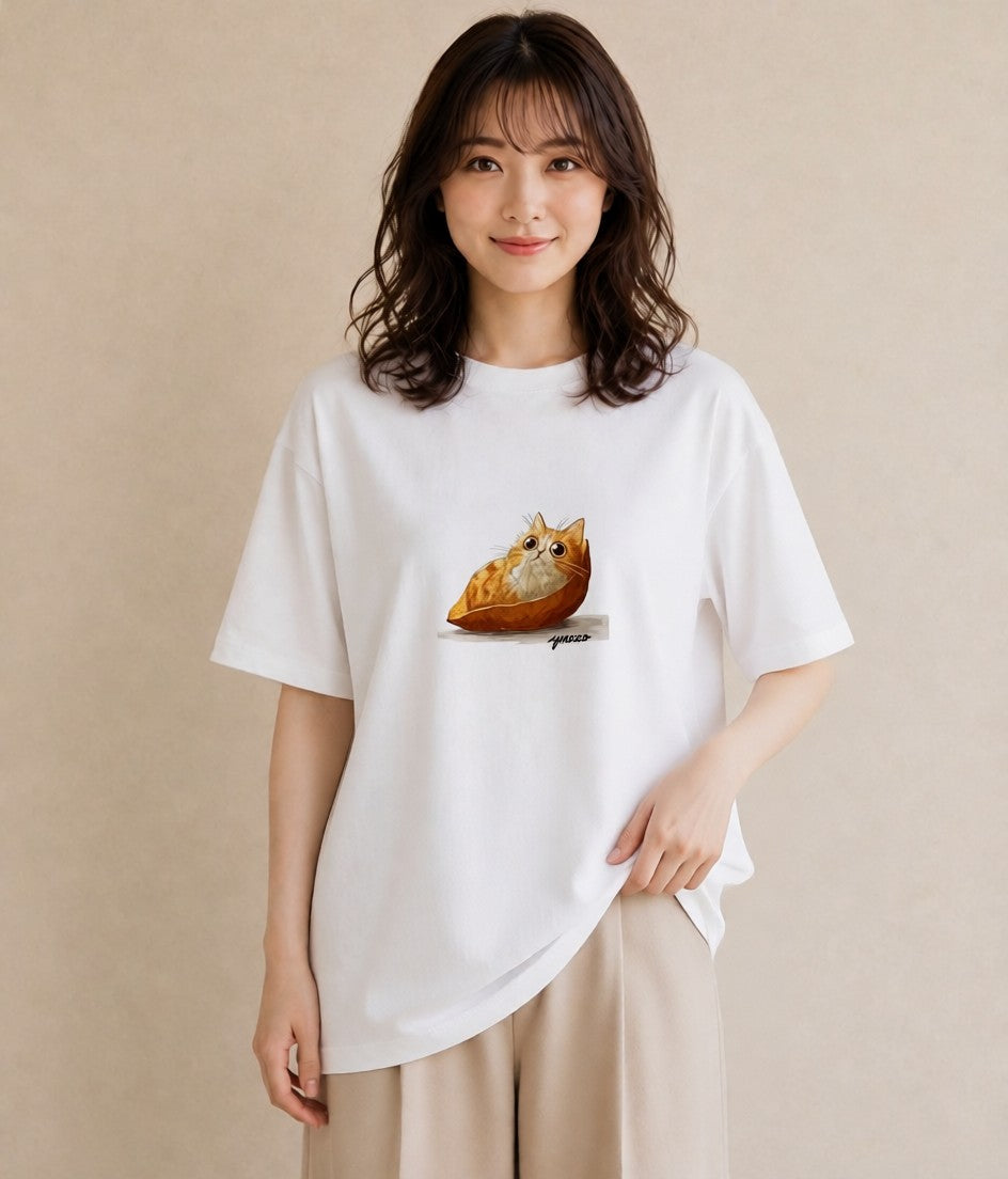 デザインTシャツ レディース 茶トラ 茶猫 猫 ねこ イラスト フェミニン 女子会 お揃い 白T YMAZO