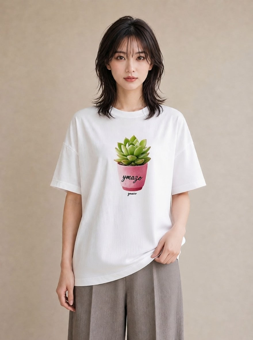 プリントTシャツ レディース 多肉植物 植物 ボタニカル イラスト ゆるかわ 20代 カジュアルコーデ 白T YMAZO