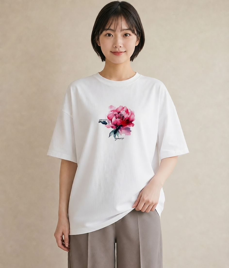 半袖Tシャツ レディース カーネーション 花 花柄 イラスト 休日コーデ ママ カフェ服 白T