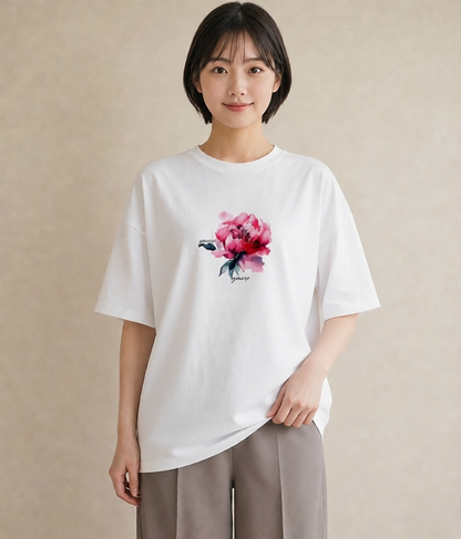 半袖Tシャツ レディース カーネーション 花 花柄 イラスト 休日コーデ ママ カフェ服 白T
