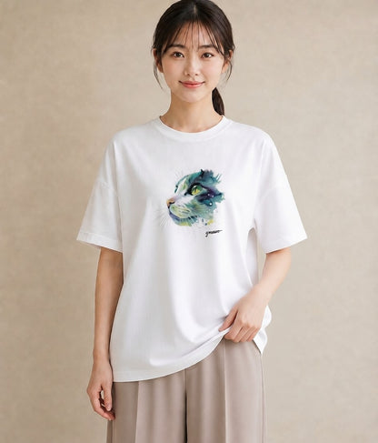 グラフィックTシャツ レディース ラグドール 猫 ねこ イラスト 線画 姉妹 送別ギフト 白T YMAZO