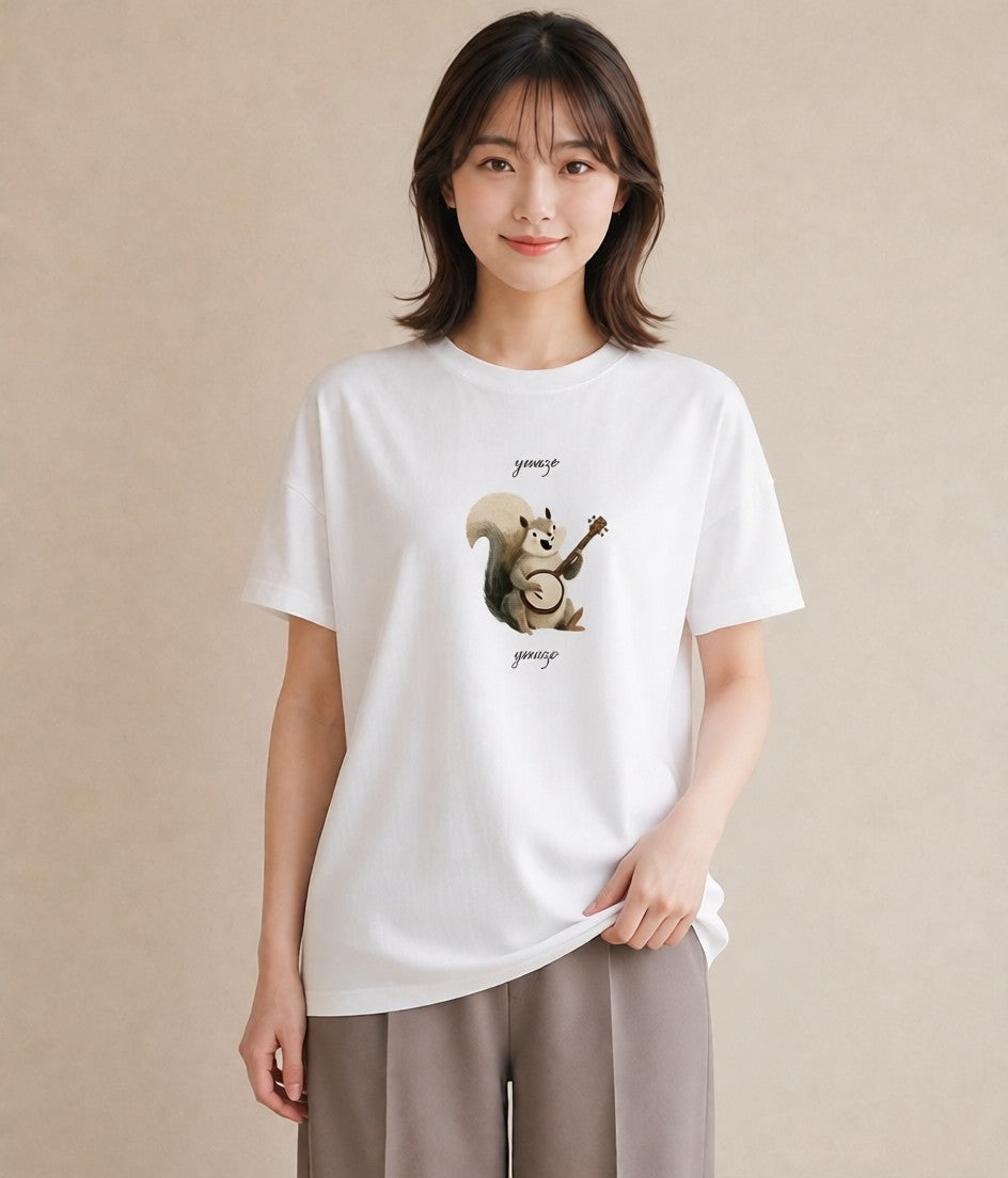 Tシャツ レディース リス ペット 動物 イラスト モード 旅行用 海 白T YMAZO
