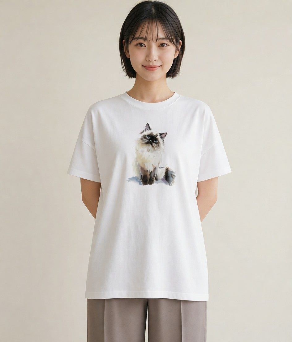 デザインTシャツ レディース 白猫 猫 ねこ イラスト 線画 春コーデ 姉妹 白T YMAZO