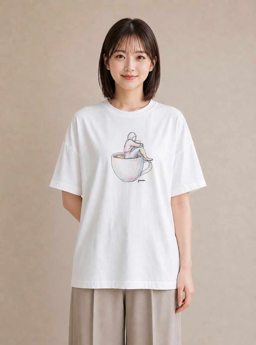 半袖Tシャツ レディース コーヒー カフェ 珈琲 イラスト シック 母の日 ビーチ 白T YMAZO