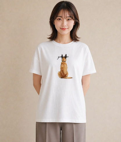 グラフィックTシャツ レディース 老犬 犬 いぬ イラスト 北欧風 20代 カジュアルコーデ 白T YMAZO