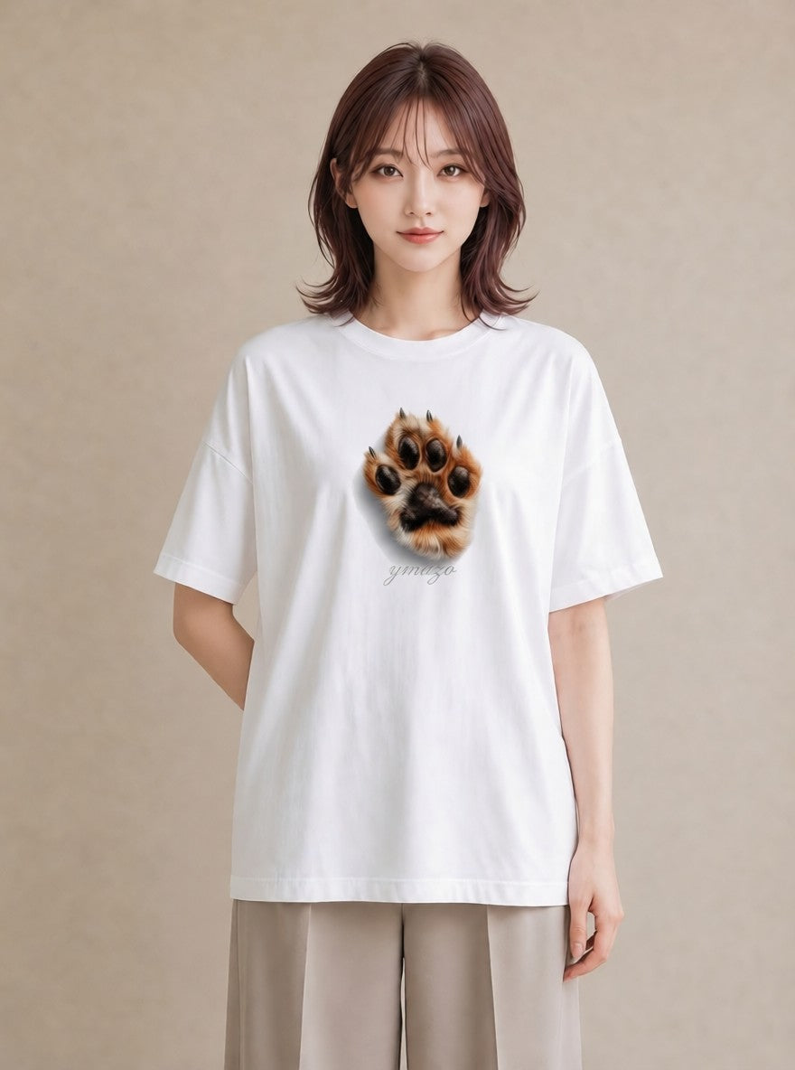 デザインTシャツ レディース 肉球 猫 ねこ イラスト ミニマル ホワイトデー 春服 白T YMAZO