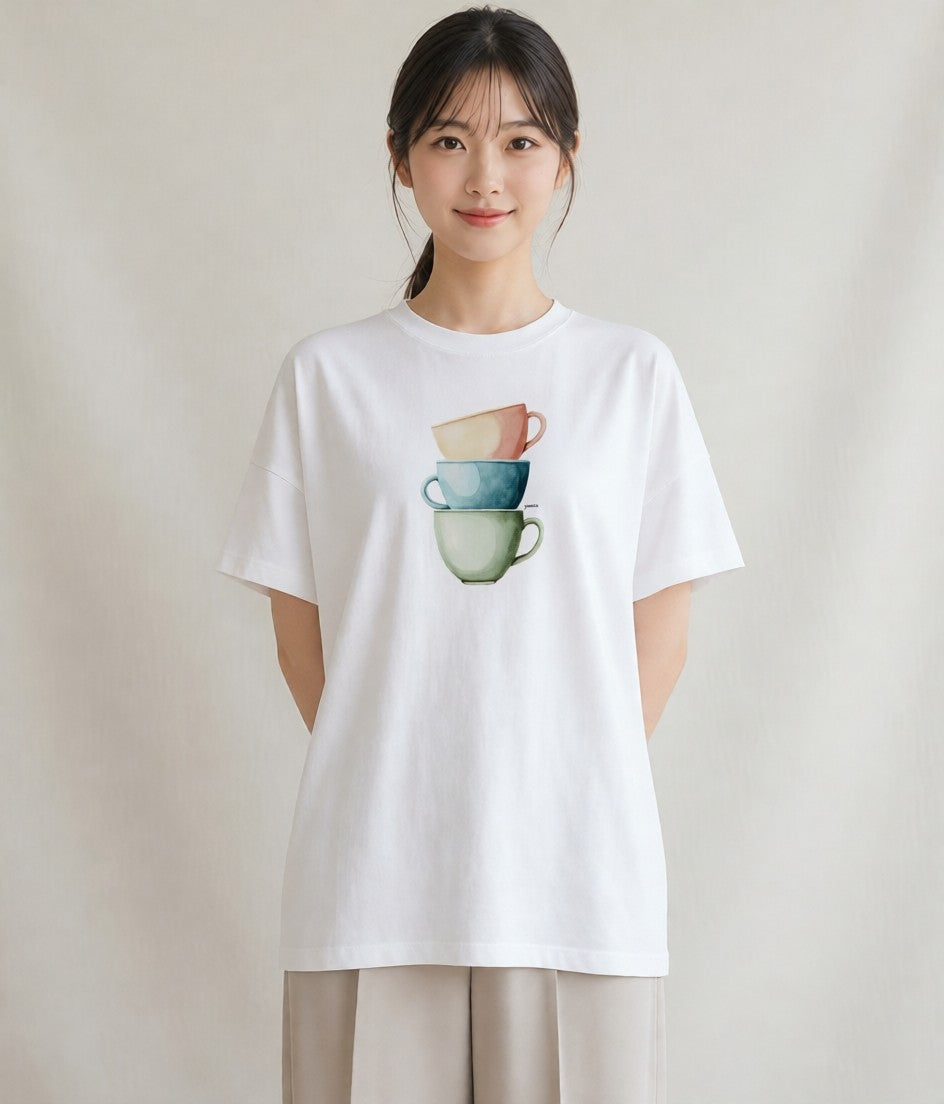 グラフィックTシャツ レディース エスプレッソ 食べ物 フード イラスト ナチュラル 旅行 母娘コーデ 白T YMAZO