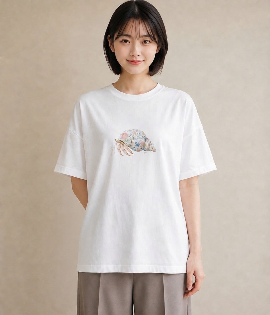 プリントTシャツ レディース かたつむり 昆虫 虫 イラスト きれいめカジュアル 女性向けギフト 散歩 白T YMAZO