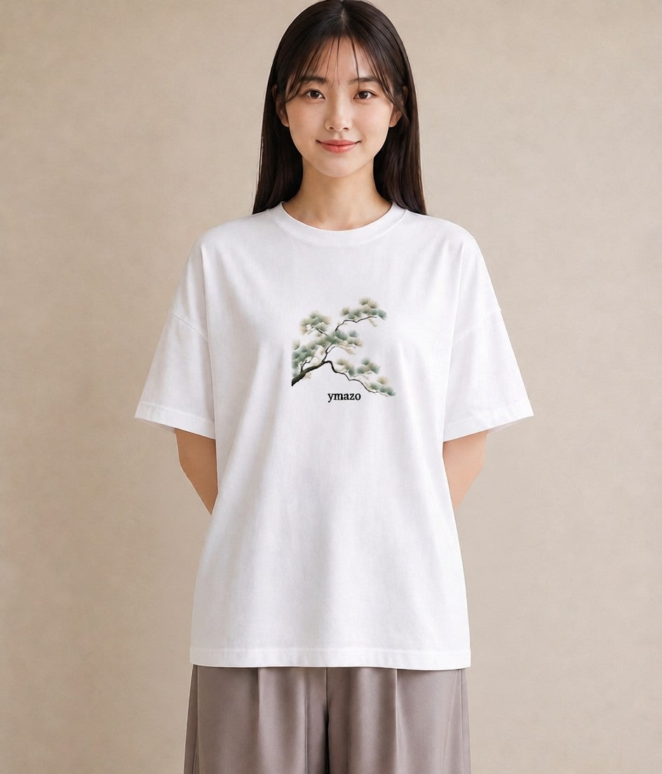 半袖Tシャツ レディース 盆栽 植物 ボタニカル イラスト 部屋着 女性向けギフト 白T YMAZO