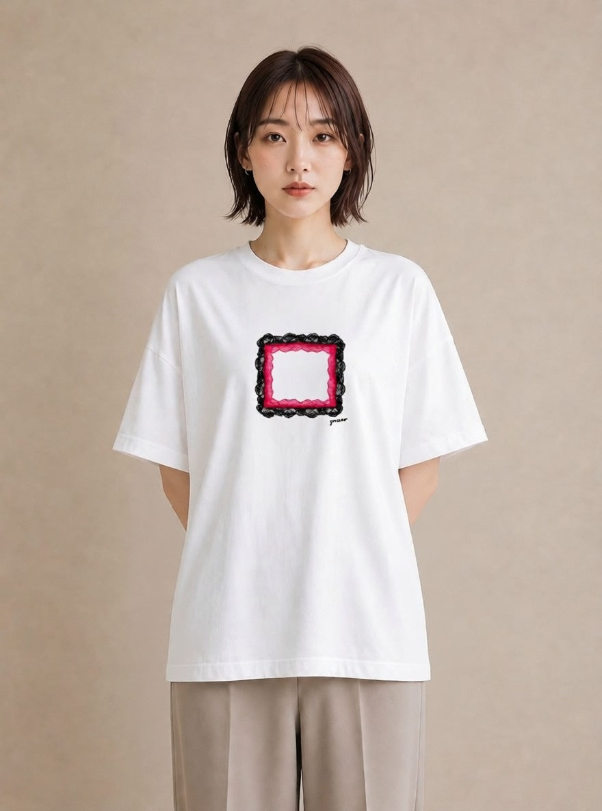 プリントTシャツ レディース レースハンカチ レース ハンカチ ナチュラル アンティーク イラスト ギフト 母の日 白T YMAZO