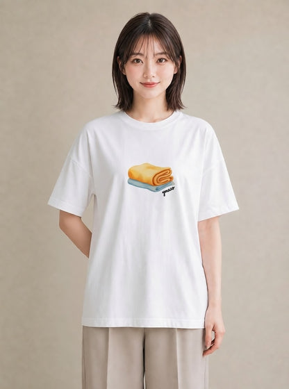 Tシャツ レディース クロワッサン 食べ物 フード イラスト 個性的 ミセス 春コーデ 白T YMAZO